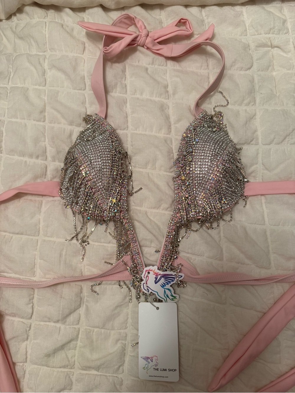 The Lumi Shop Pink Crystal Fringe Bikini